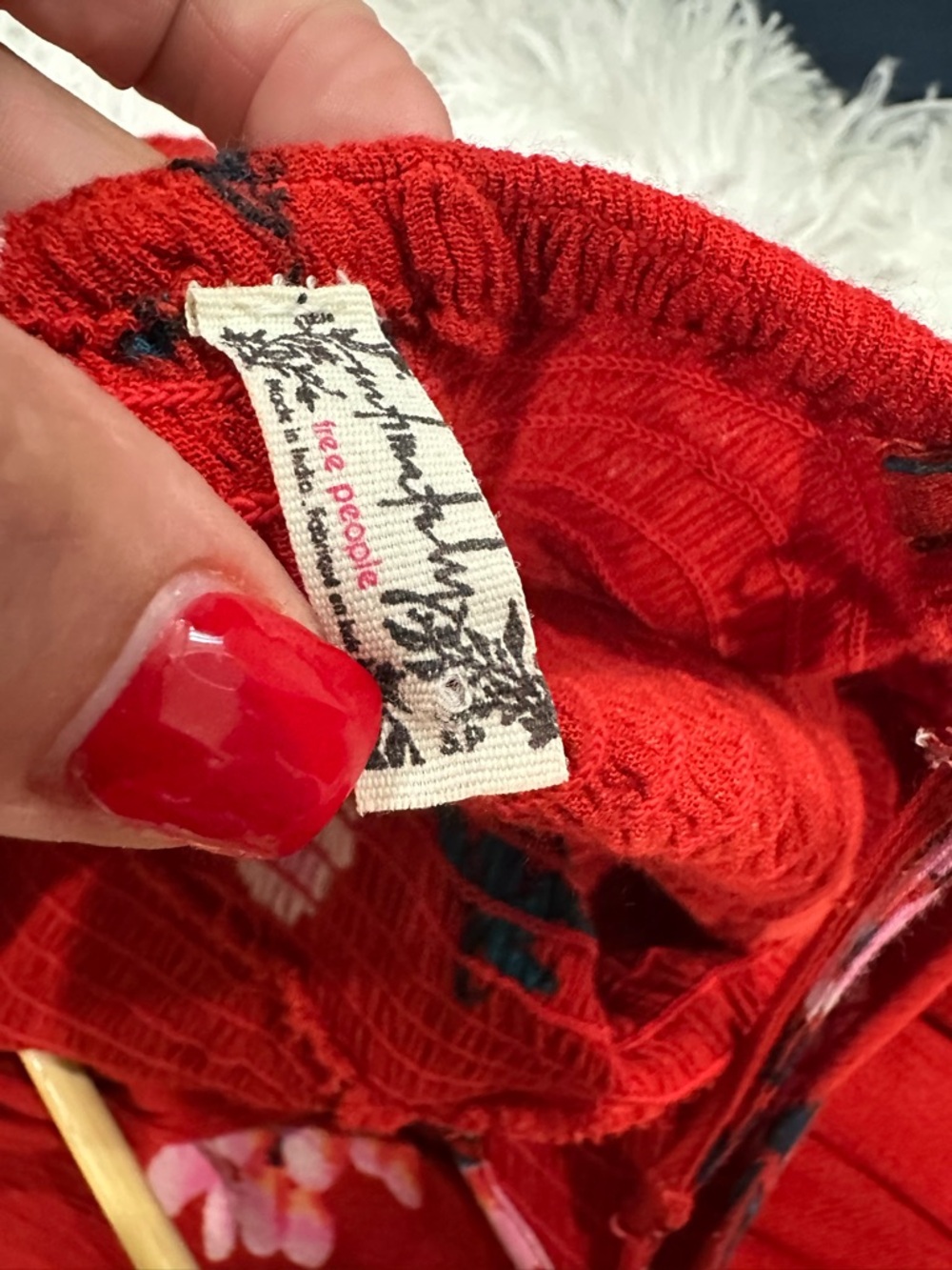 Free People Beau Red Floral Smocked Maxi Dress Small Boho Cottagecore - Picture 12 of 15
